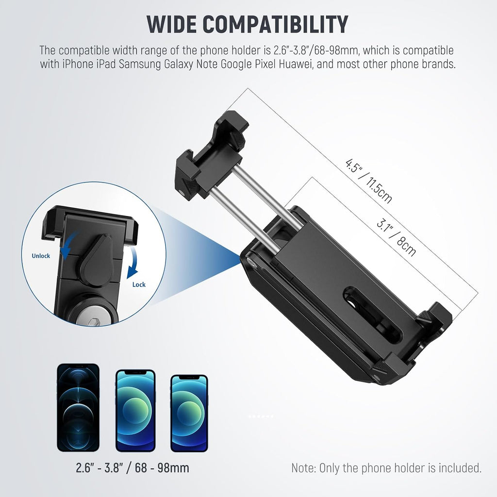 NEEWER Phone Tripod Mount with Cold Shoes, Metal Smartphone Tripod Adapter Compatible with iPhone, Multi Angle Tri Fold Cell Phone Holder, Handheld Phone Grip for Streaming Vlog SP-04