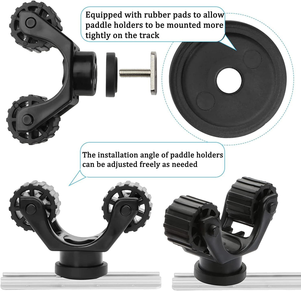 Kayak Paddle Holder, Kayak Accessories Track Mount for Kayak Paddles, Kayak Fishing Accessories - Kayak Oar Holder Track Mount for Fast and Quiet Holding Standard Kayak Paddle, 2 Pack, Black