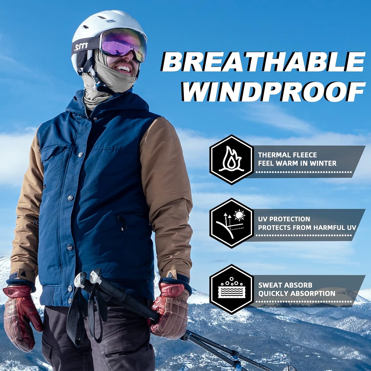 ROCKBROS Windproof Thermal Balaclava Ski Mask for Men and Women Cycling