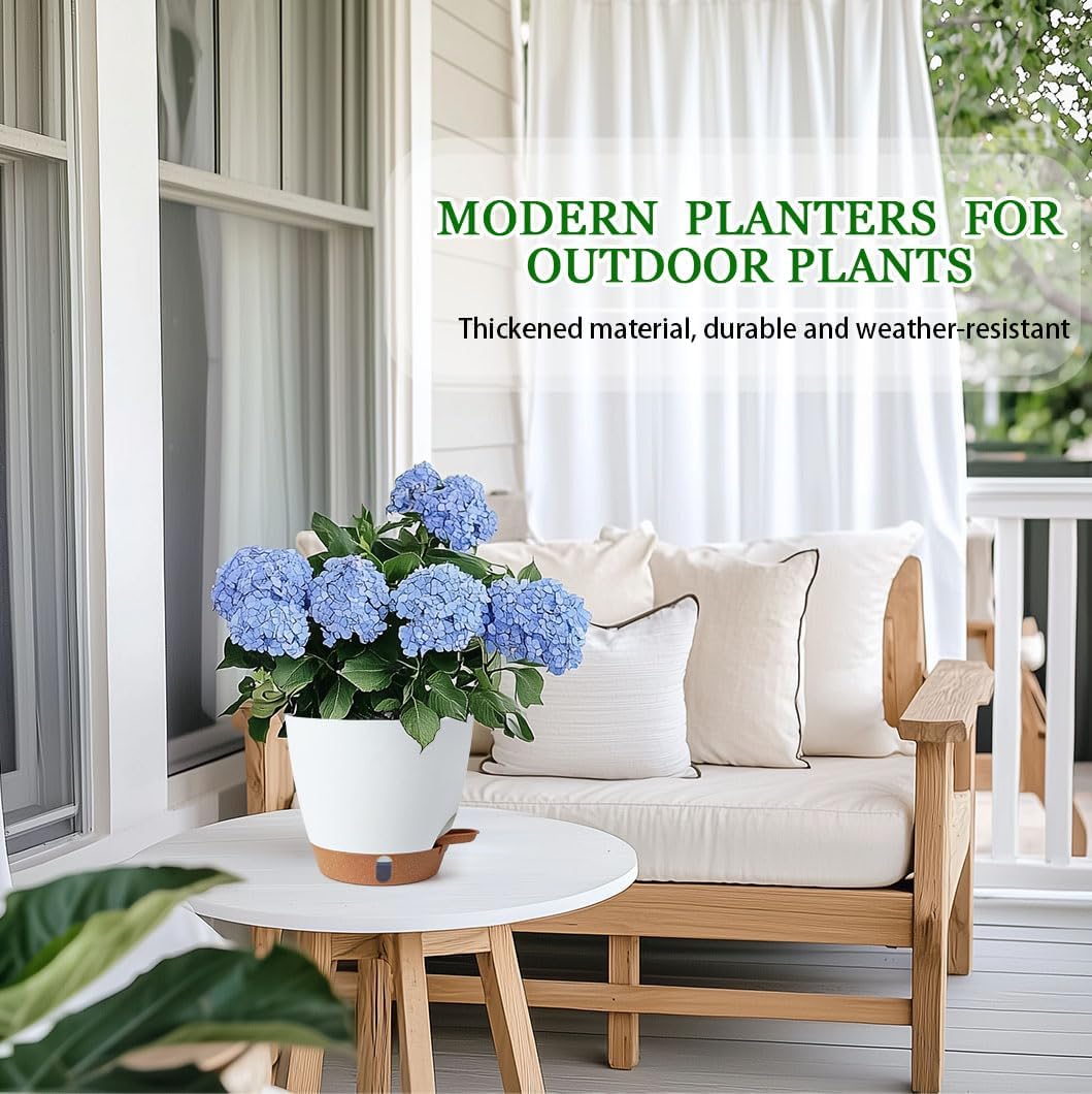 2 Pack 8 Inch Pots for Plants Indoor, Plastic Self Watering Planters