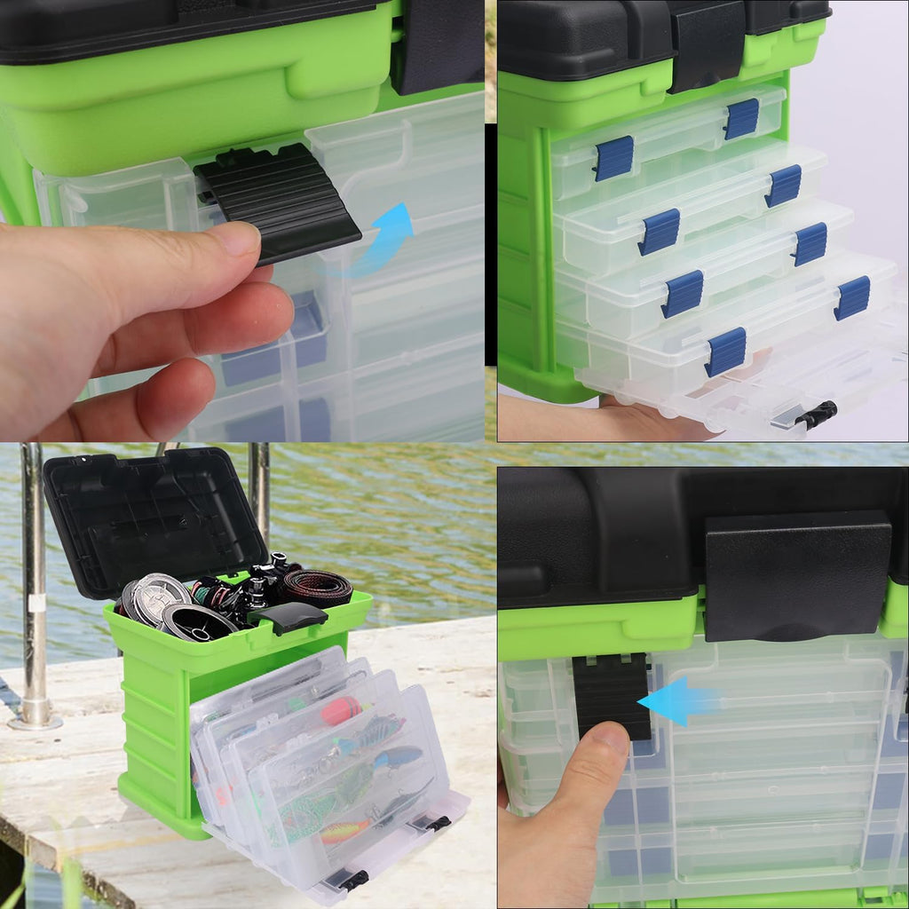 Fishing Tackle Box, 4 Layers Fishing Box, Tackle Boxes, Quick-Access Top Storage with Lid for Fishing Gear and Accessories,（Green）by KUKLIPJIM