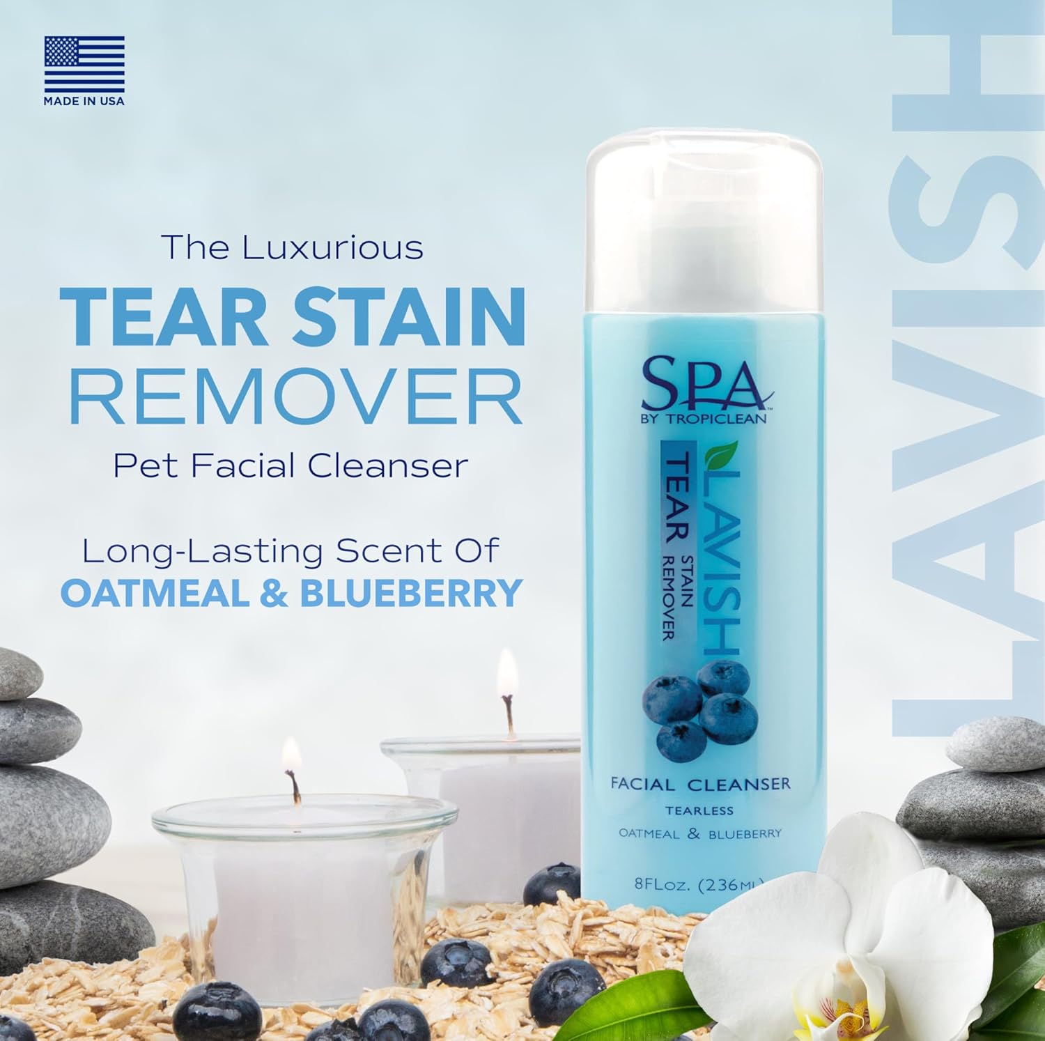 TropiClean SPA Tear Stain Remover for Dogs, Blueberry Facial Shampoo, 8oz