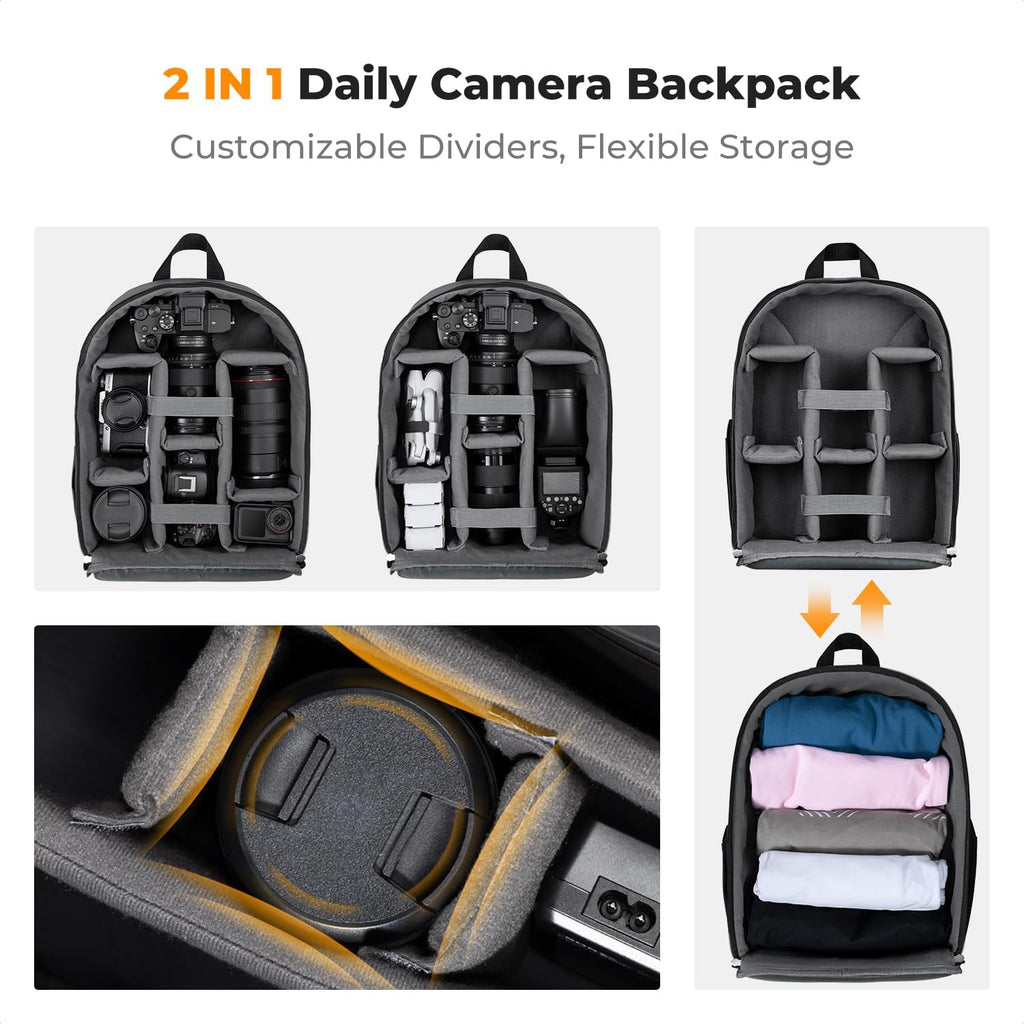 K&F CONCEPT Camera Backpack, Lightweight Camera Bag with Tripod Holder