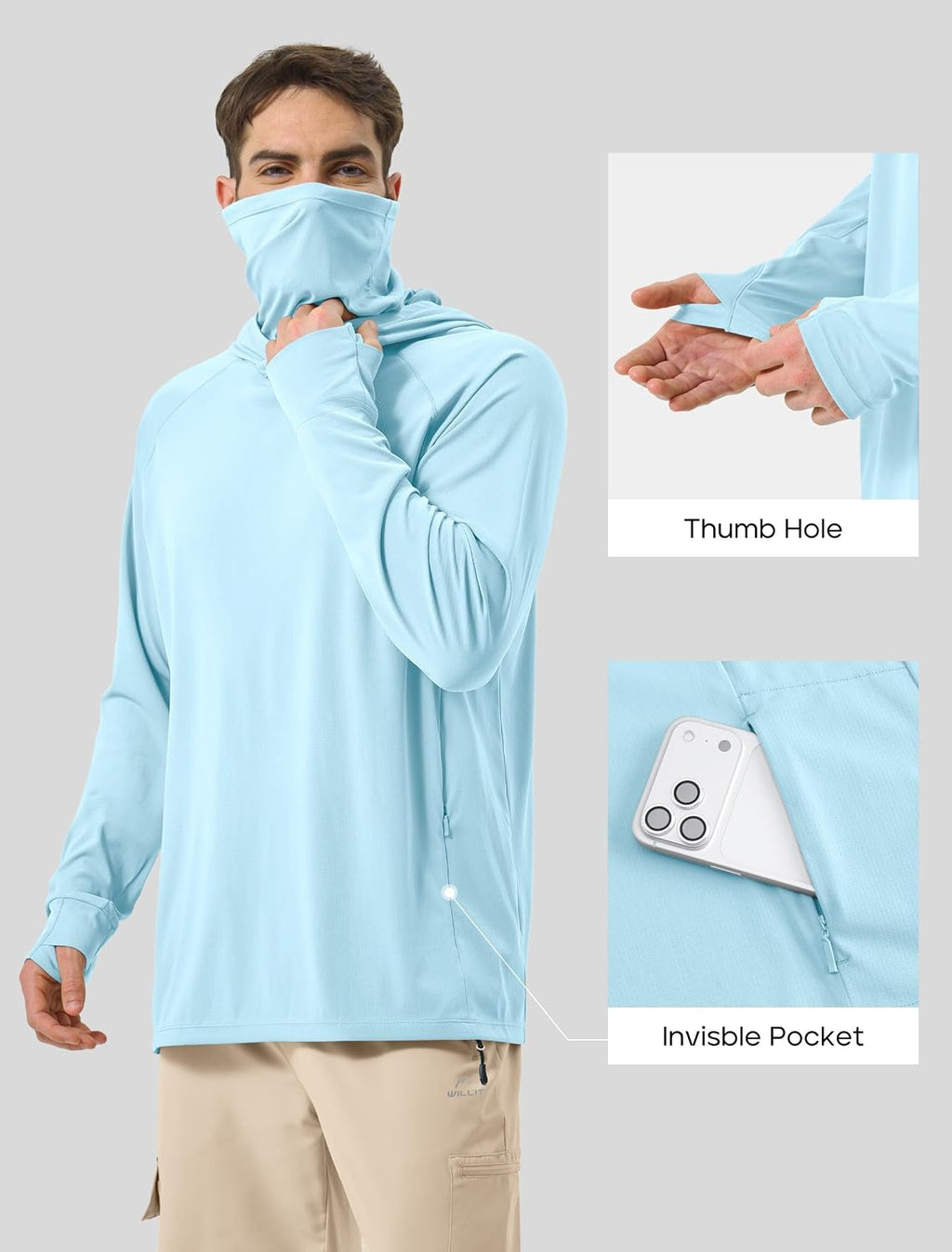 Willit Men's Sun Hoodie UPF 50+ Long Sleeve Fishing Hiking Shirt with Mask Lightweight UV SPF Neck Gaiter Hoodie