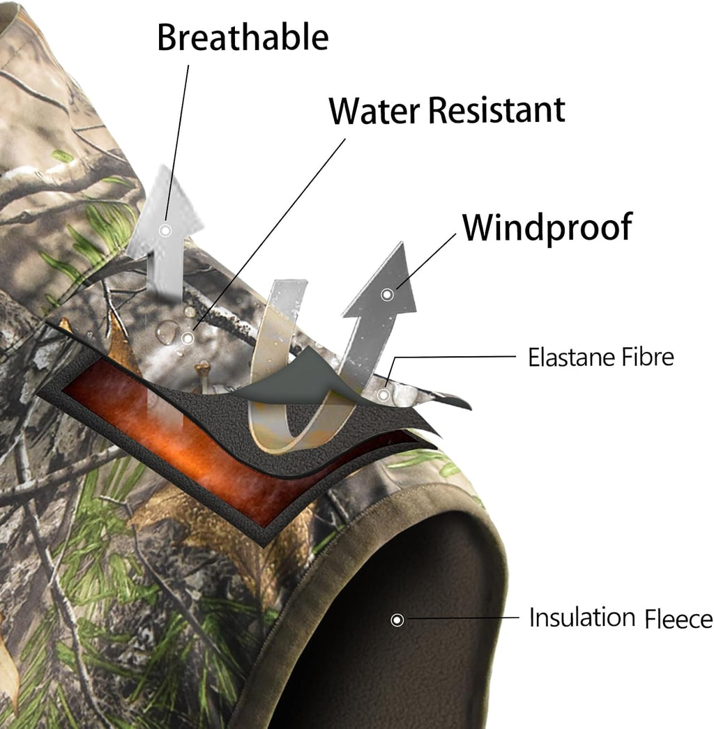 LOOGU Mens Camo Hunting Vest Water-Resistant Sleeveless Jacket with Pockets for Outdoor Fishing Hiking