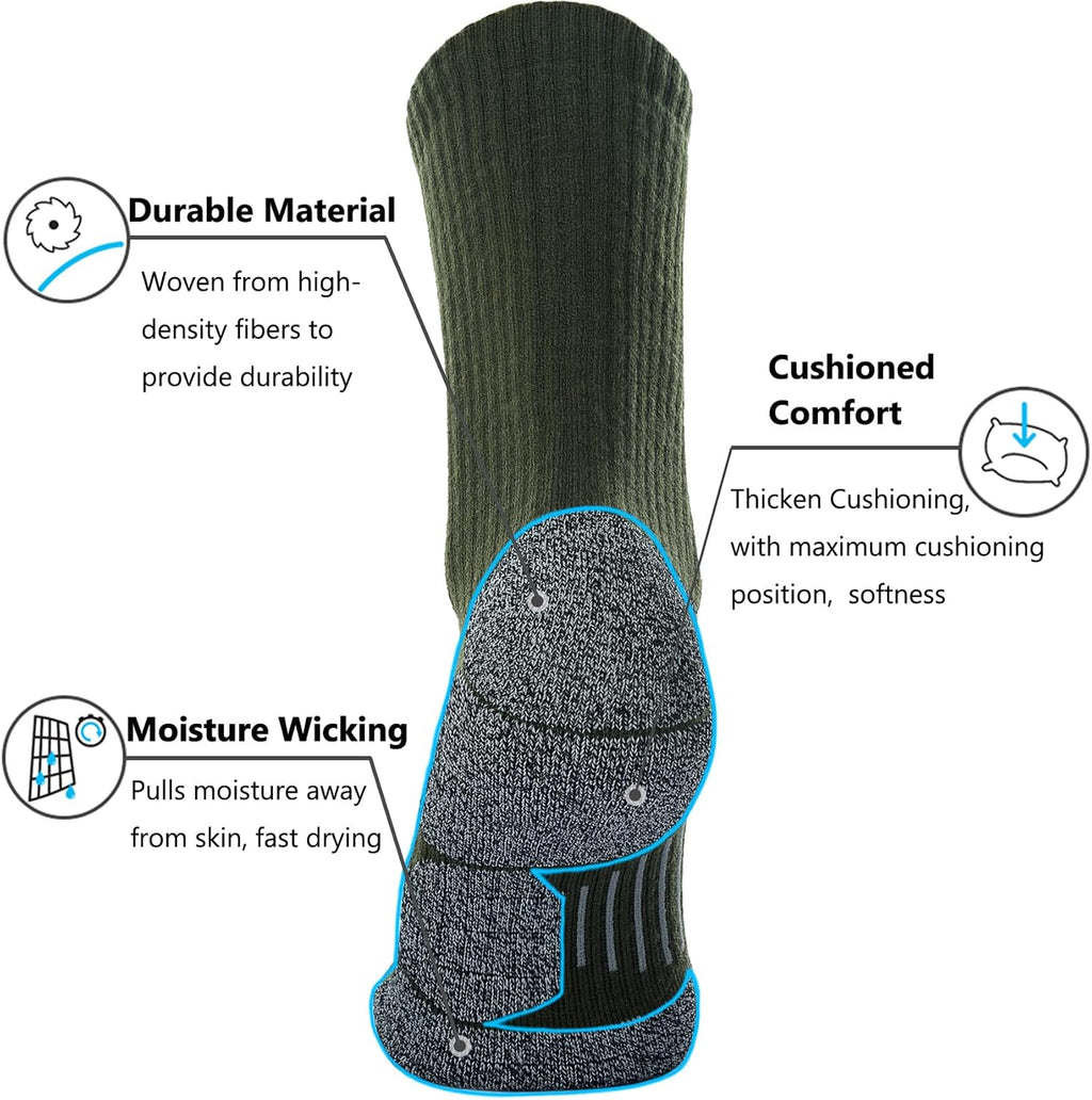CWVLC Crew Hiking Socks, Cushion, Moisture Wicking, Arch Compression Boot Socks