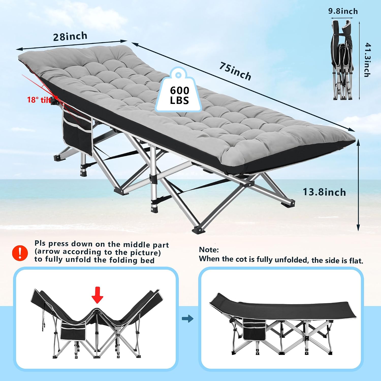 HABUTWAY Camping Cots for Adults, 600lbs Capacity, Folding Camping Cot with Mattress, Sleeping Cots for Adults with Carry Bags for Travel,Beach,Patio,Home Office,Nap Time