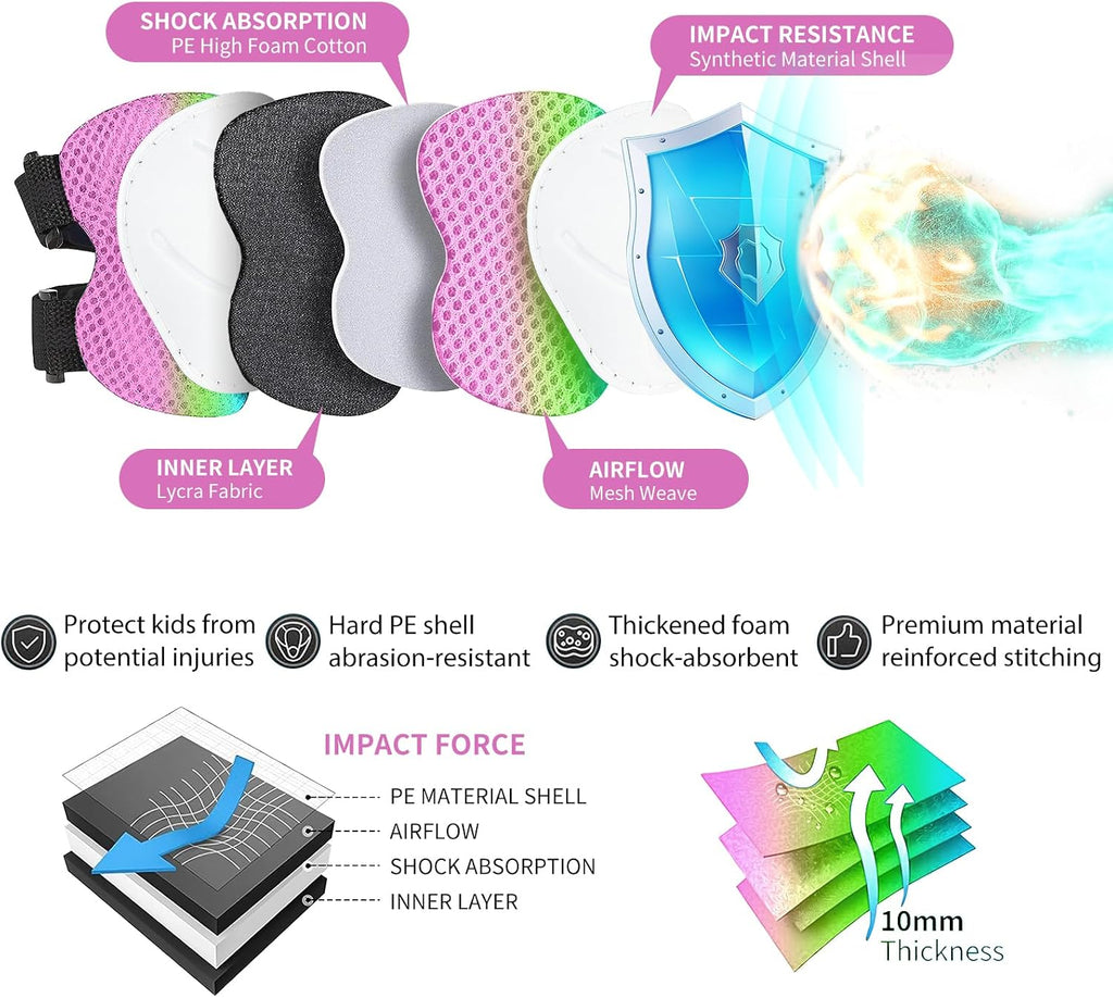 Skateboard Pads for Kids,Elbow Pads and Wrist Guards Protective Gear,Strong Double Straps&Adjustable Easy-Fix Clips for Skateboarding,Rollerblading,Scooters,Bicycle