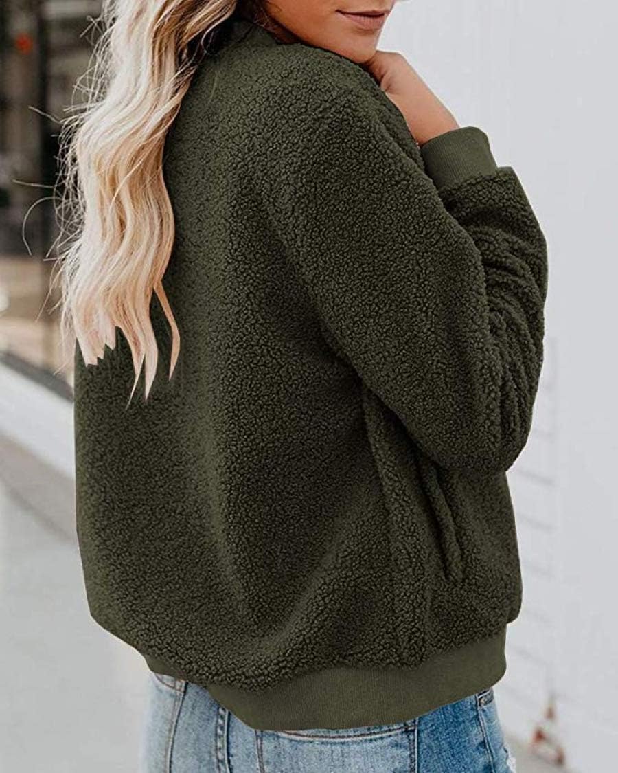 MIROL Women's Fall Fleece Bomber Jacket Trendy Sherpa Winter Coat Fuzzy Casual Long Sleeve Zip Up Loose Fit Jackets