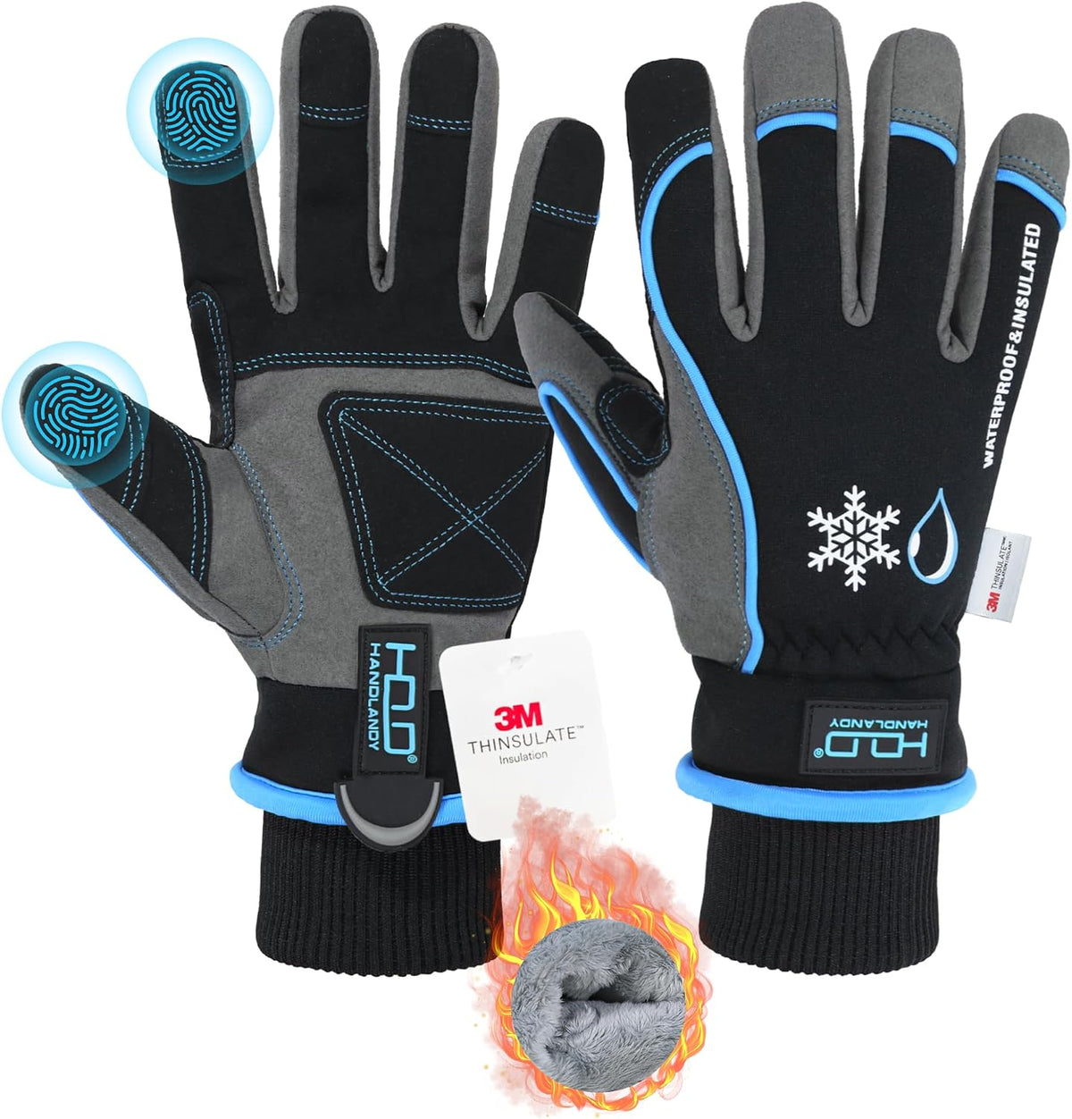HANDLANDY Winter Work Gloves, 3M Thinsulate Waterproof Insulated Glove for Men Women