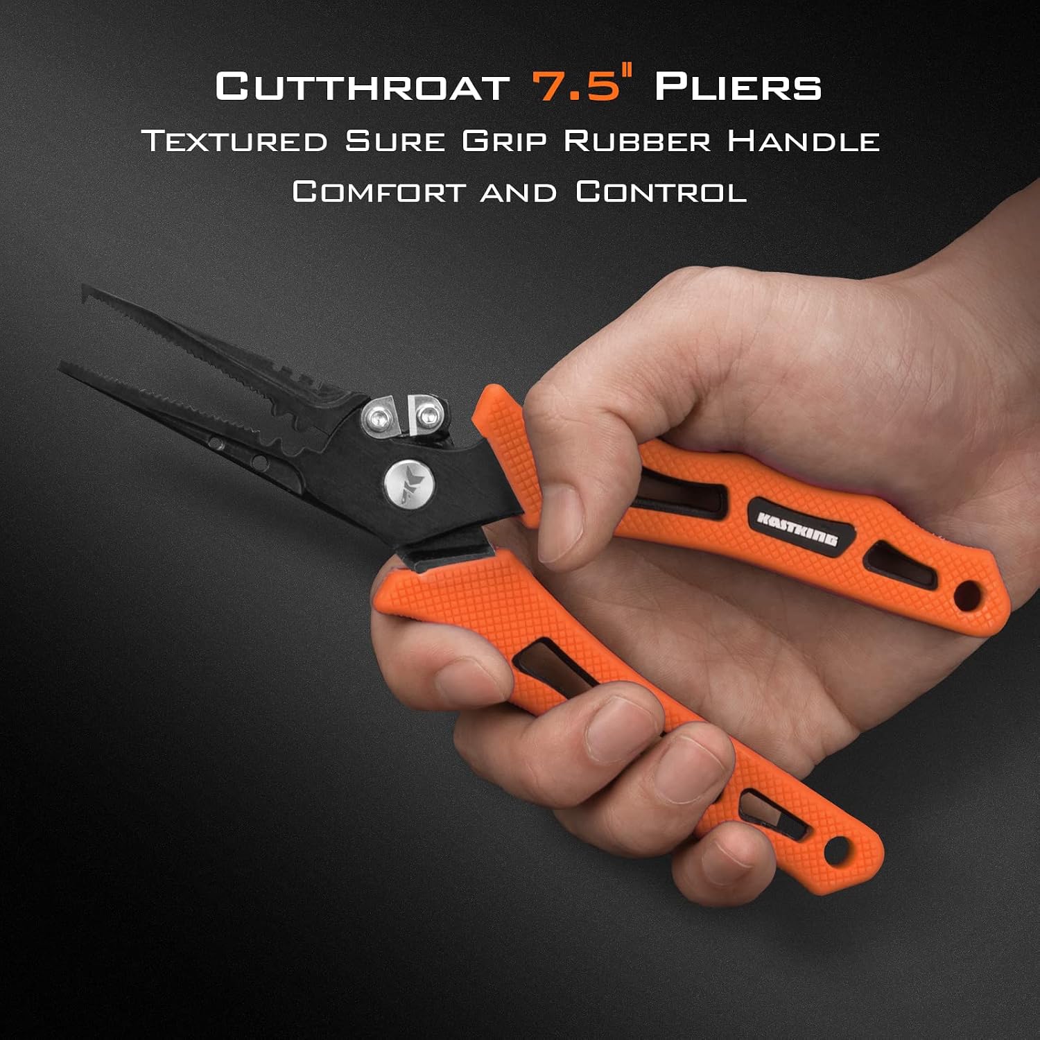 KastKing Cutthroat 7.5" Saltwater Fishing Pliers & Scissors Set, Orange