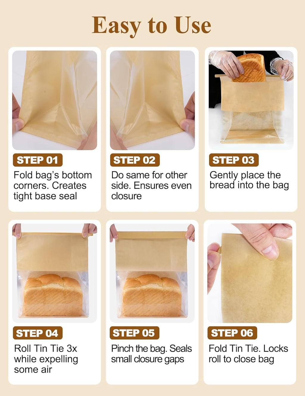 FireKylin Bread Cookie Bags with Window & Tin Tie,3.9x3.1x8.2 (100,Small)