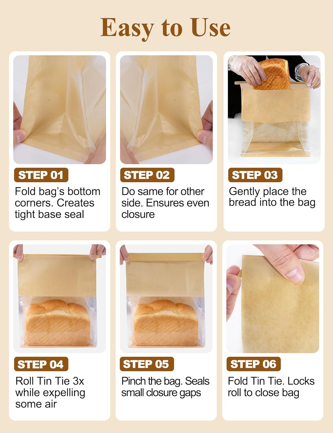 FireKylin Bread Cookie Bags with Window & Tin Tie,3.9x3.1x8.2 (100,Small)