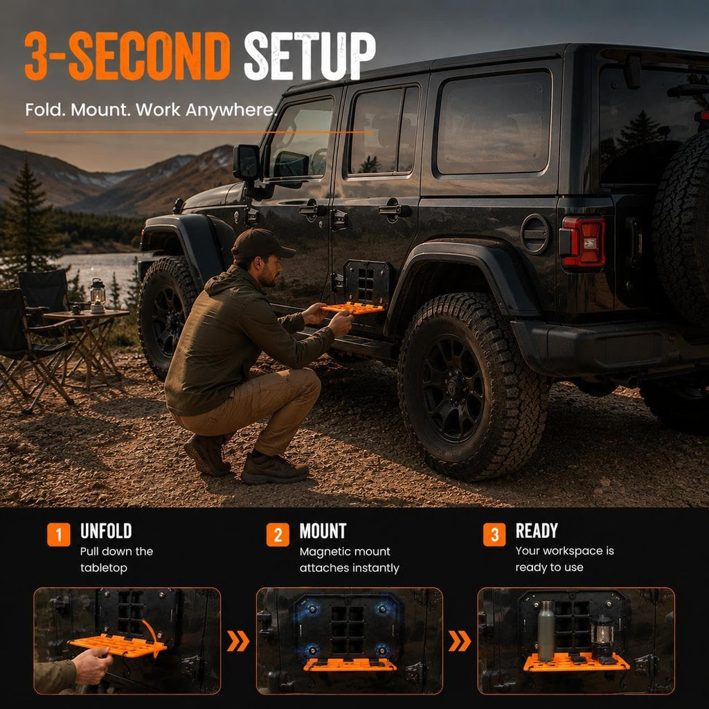 MOLLE Folding Table for Vehicle - Powerful Magnetic Mount (A)