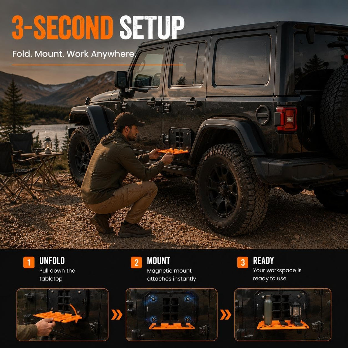 MOLLE Folding Table for Vehicle - Powerful Magnetic Mount (A)