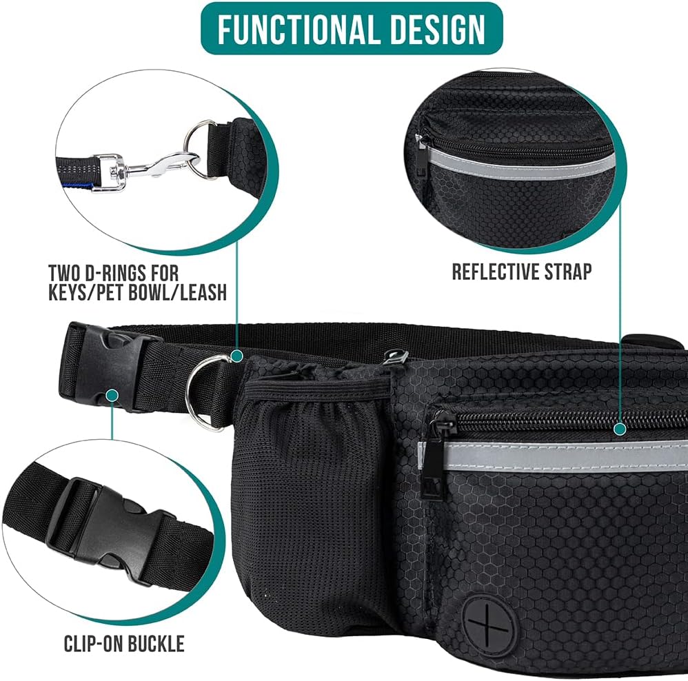 PetAmi Dog Fanny Pack, Treat Pouch for Dog Walking Training, Black