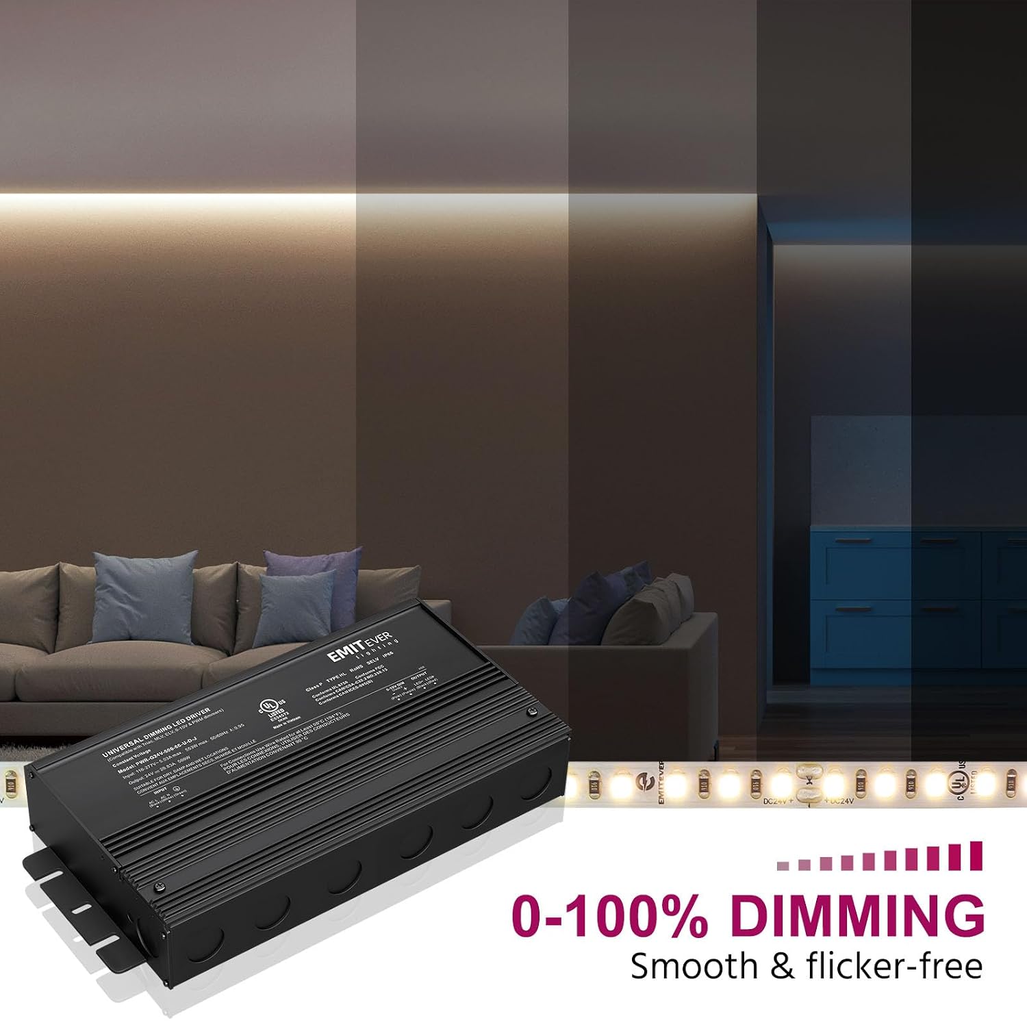 EMITEVER 500W 24V 5-in-1 Dimmable LED Driver,AC 110-277V to DC Transformer