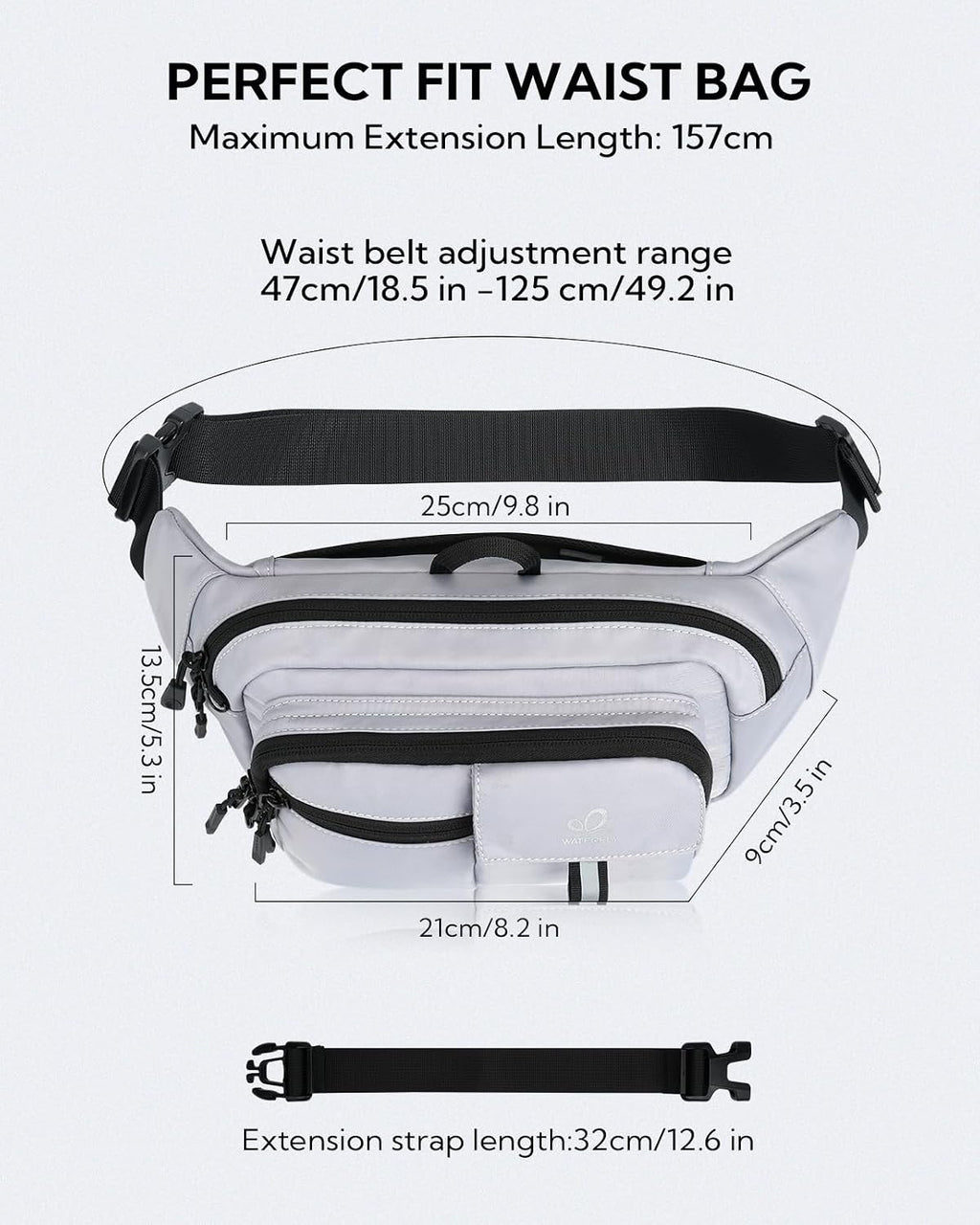 WATERFLY Fanny Pack Waist Bag: 3L Large RFID Anti-Theft with 9 Pockets
