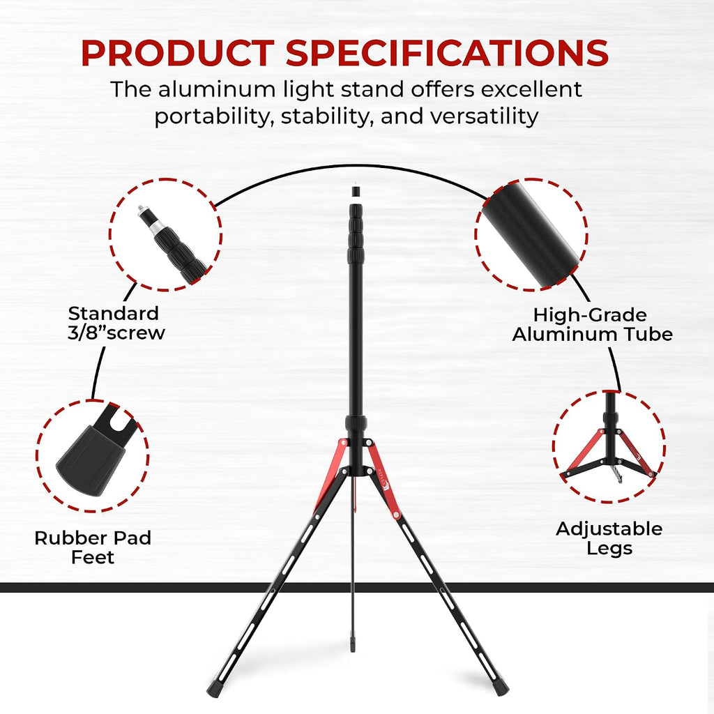 REFLEX CAMERA Aluminum Travel Light Stand 7ft 3" - 88" - Lightweight, Compact & Portable 3/8" 1/4" Screw, Photography & Lighting Light Stand for Photography, Flashguns, Softboxes & Background Lighting