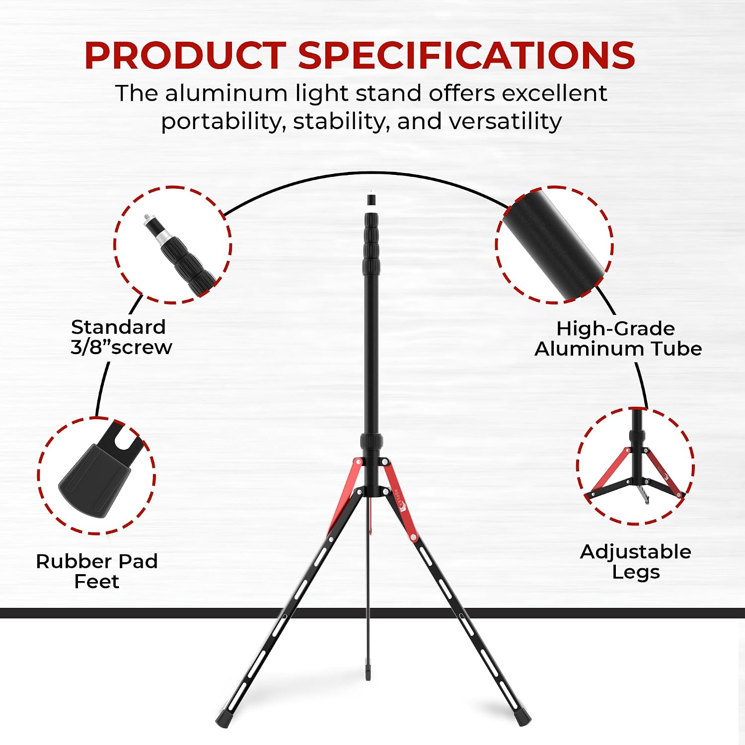 REFLEX CAMERA Aluminum Travel Light Stand 7ft 3" - 88" - Lightweight, Compact & Portable 3/8" 1/4" Screw, Photography & Lighting Light Stand for Photography, Flashguns, Softboxes & Background Lighting