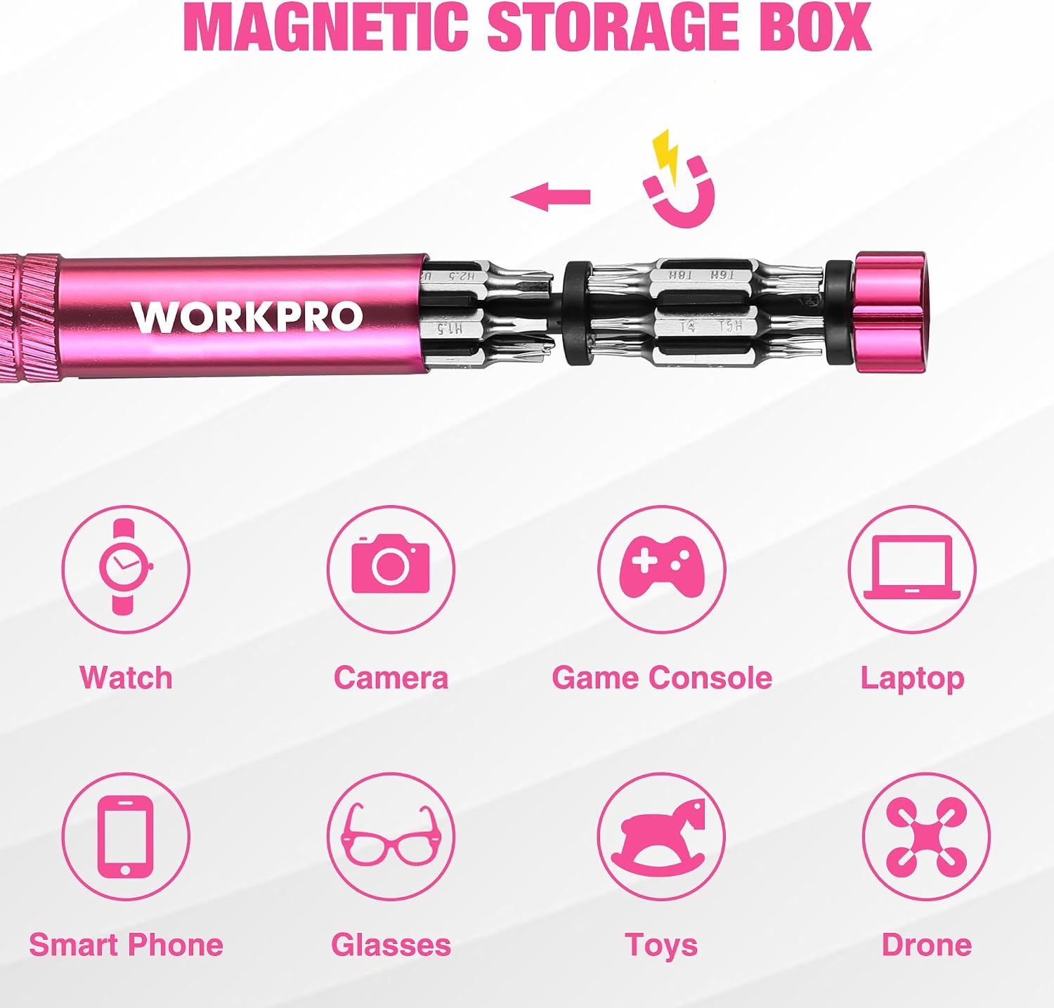 WORKPRO 24 in 1 Multi Bit Mini Screwdriver Set Magnetic, Pink