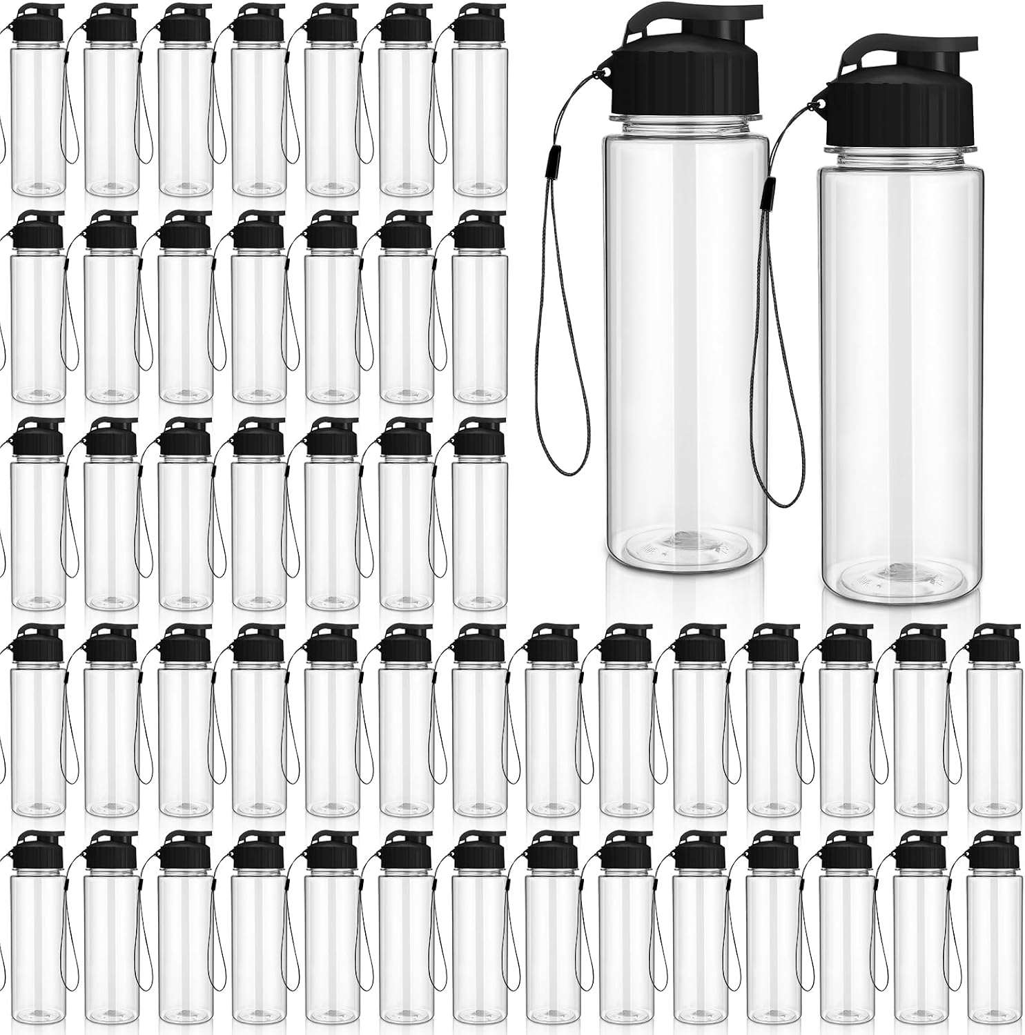 Domensi 50 Pieces Reusable Plastic Water Bottles Bulk, Black