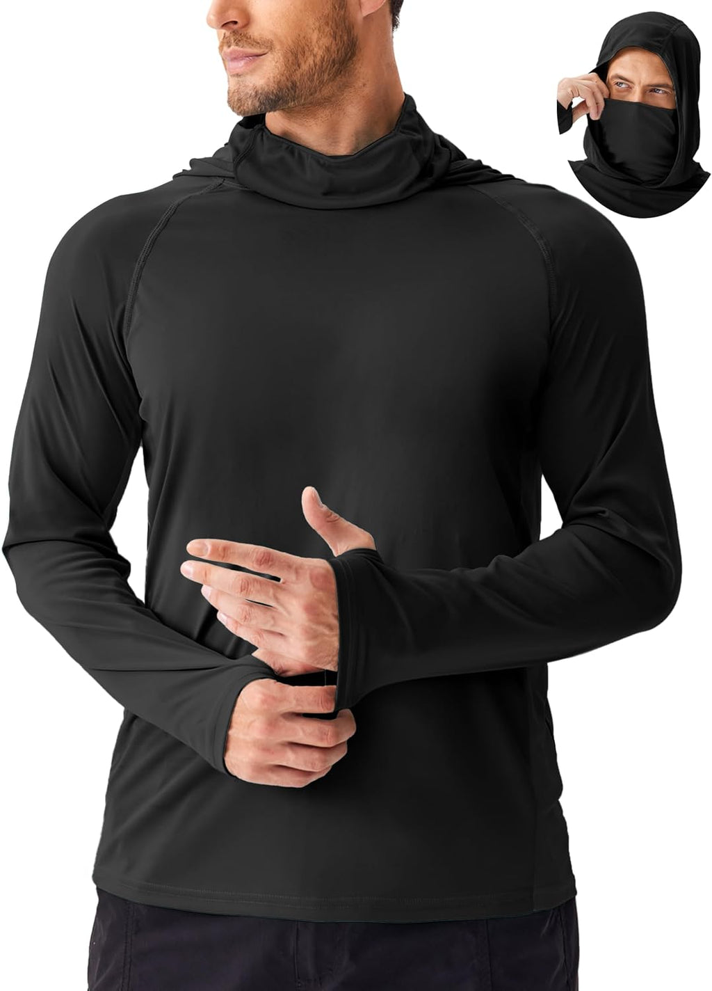 PINSPARK UPF 50+ Sun Hoodie Long Sleeve Fishing Shirts for Men with Mask