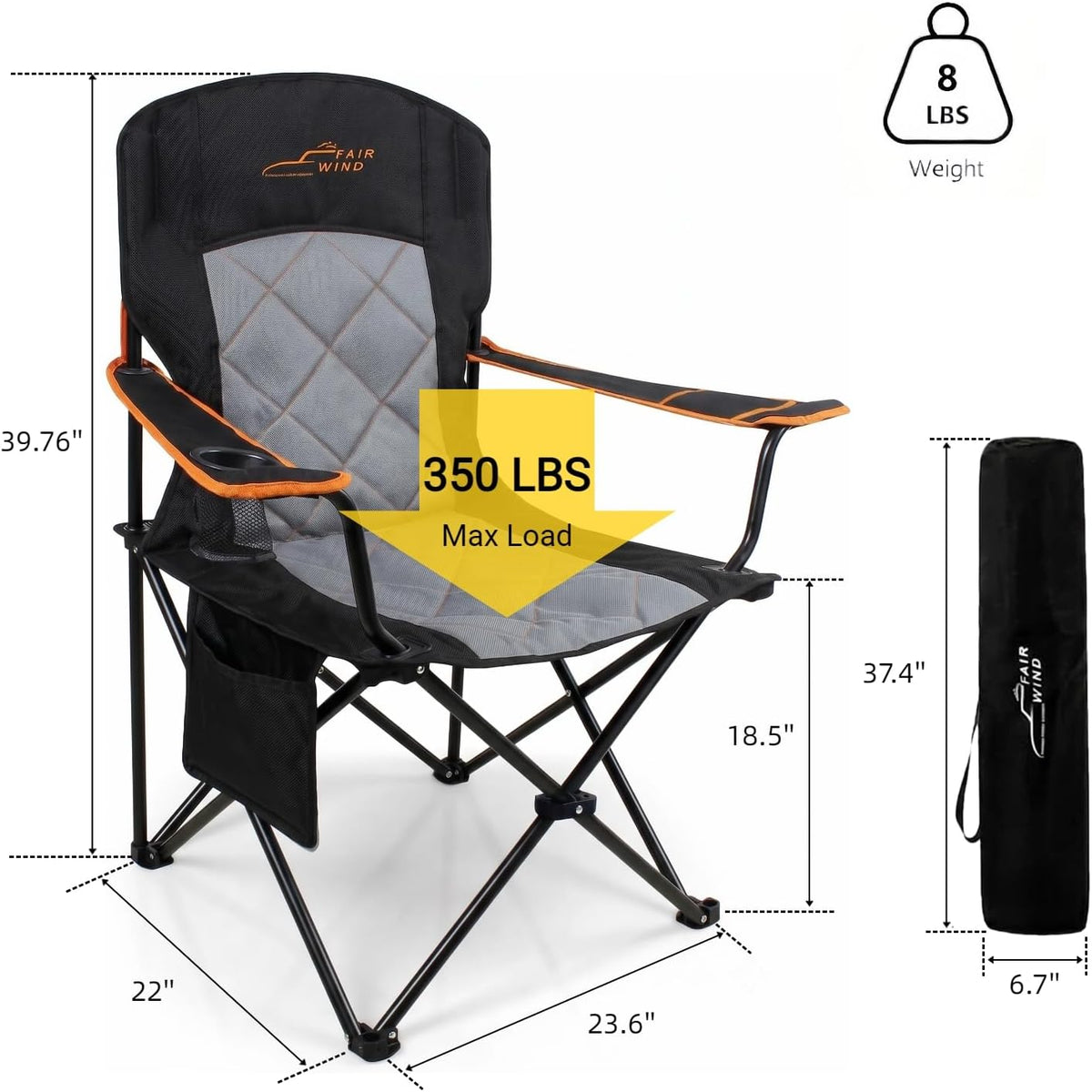 FAIR WIND Padded Oversized Camping Chair with Lumbar Support for Adults