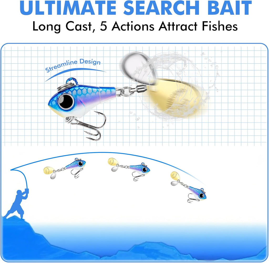 TRUSCEND Swim or Jig Fishing Spinner Baits for Freshwater and Saltwater, Rooster Tail Fishing Lures for Trout Bass Walleye Crappie Salmon Pike, Blade Bait with Copper Blade