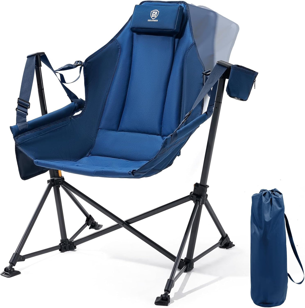 EVER ADVANCED Padded Hammock Camping Chair, Oversized Heavy Duty Swing Chair with Detachable Cup Holder, Portable Folding Rocking Camping Chair, Support Up to 400lbs, Grey