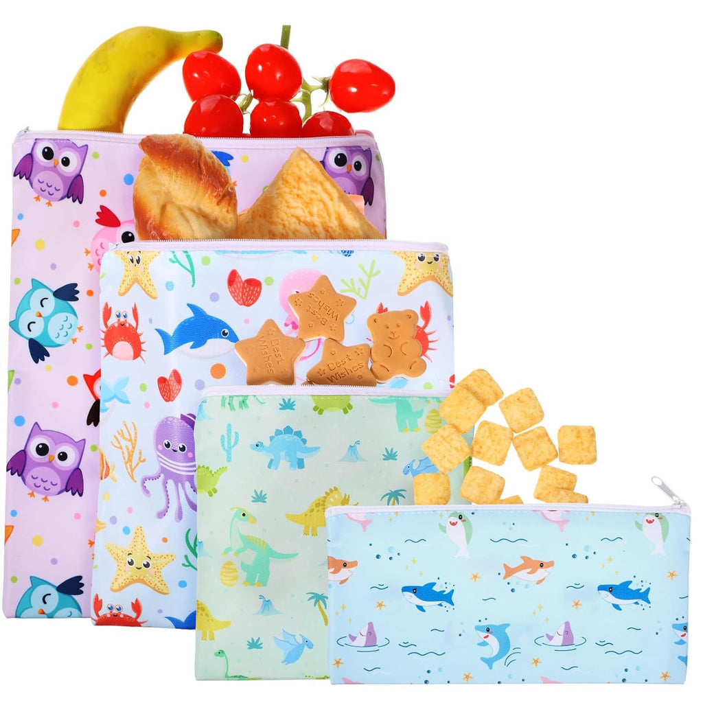 Paterr 4 Pcs Reusable Snack Bags for Kids, Washable Sandwich Bags,Starfish
