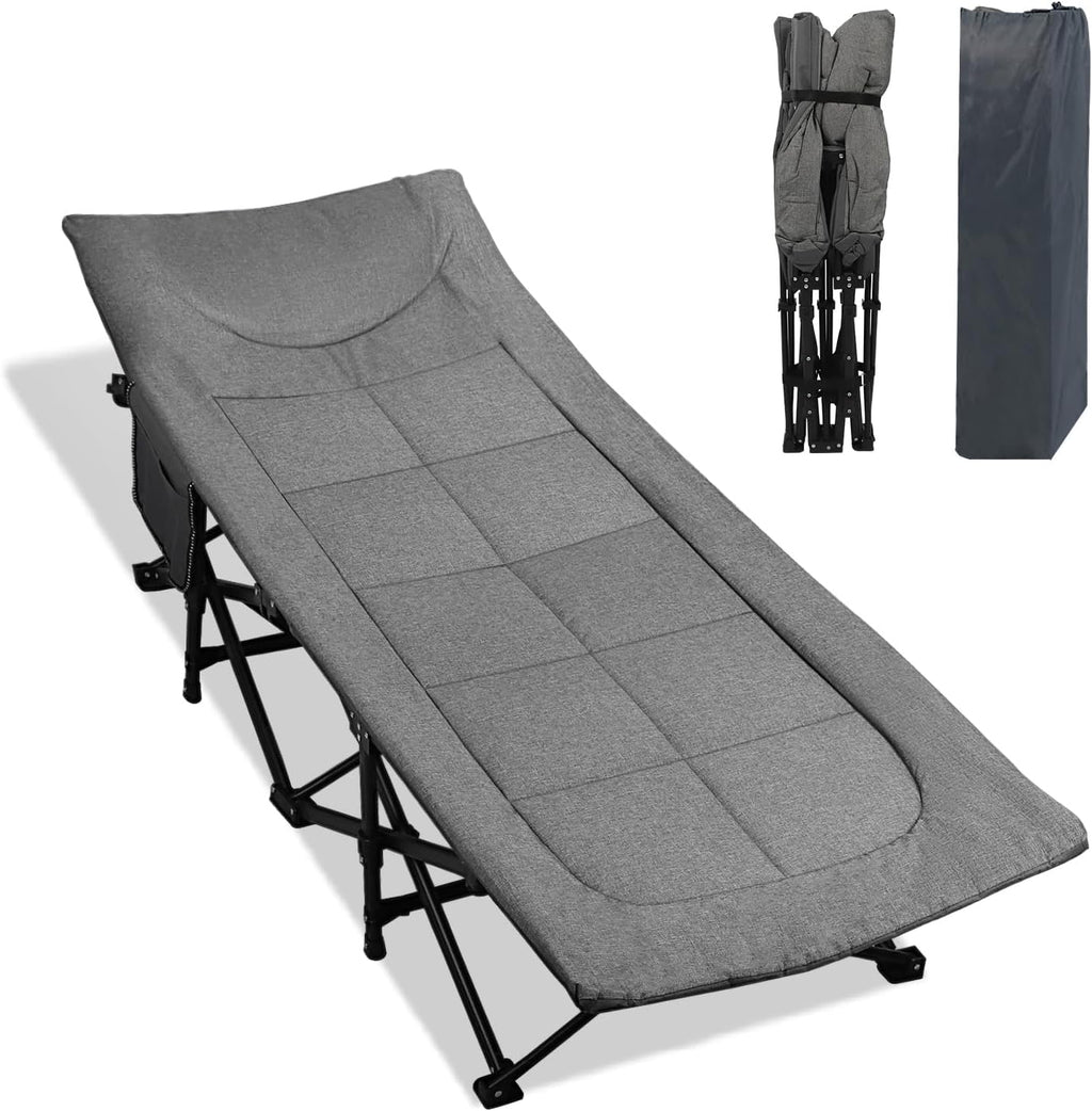 Northroad Camping Cot with Thick Mattress,Quick Set-Up Sleeping Cots Bed with Side Pocket for Outdoor Camping, Office Nap, Home Garden, Beach, Travel, Grey