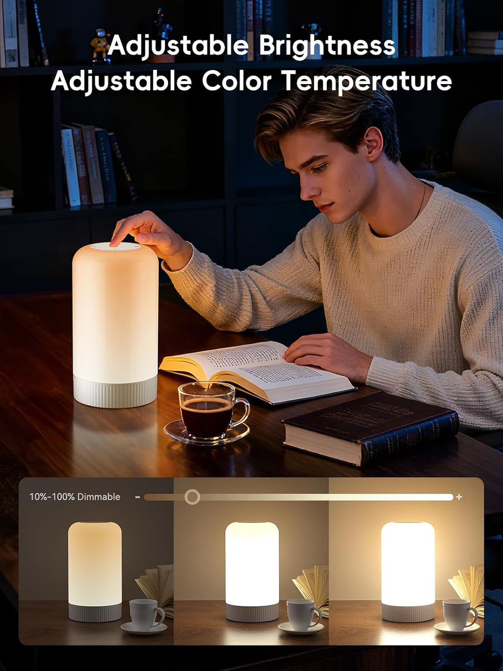 RGBICWW Smart Table Lamp, Touch Bedside Lamp LED Desk Lamp with App Control