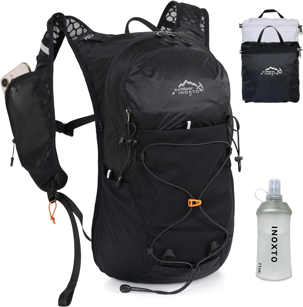 IX INOXTO 15L Small Hiking Backpack Lightweight Foldable Packable Backpack Waterproof Travel Camping Daypack for Men Women (Black)