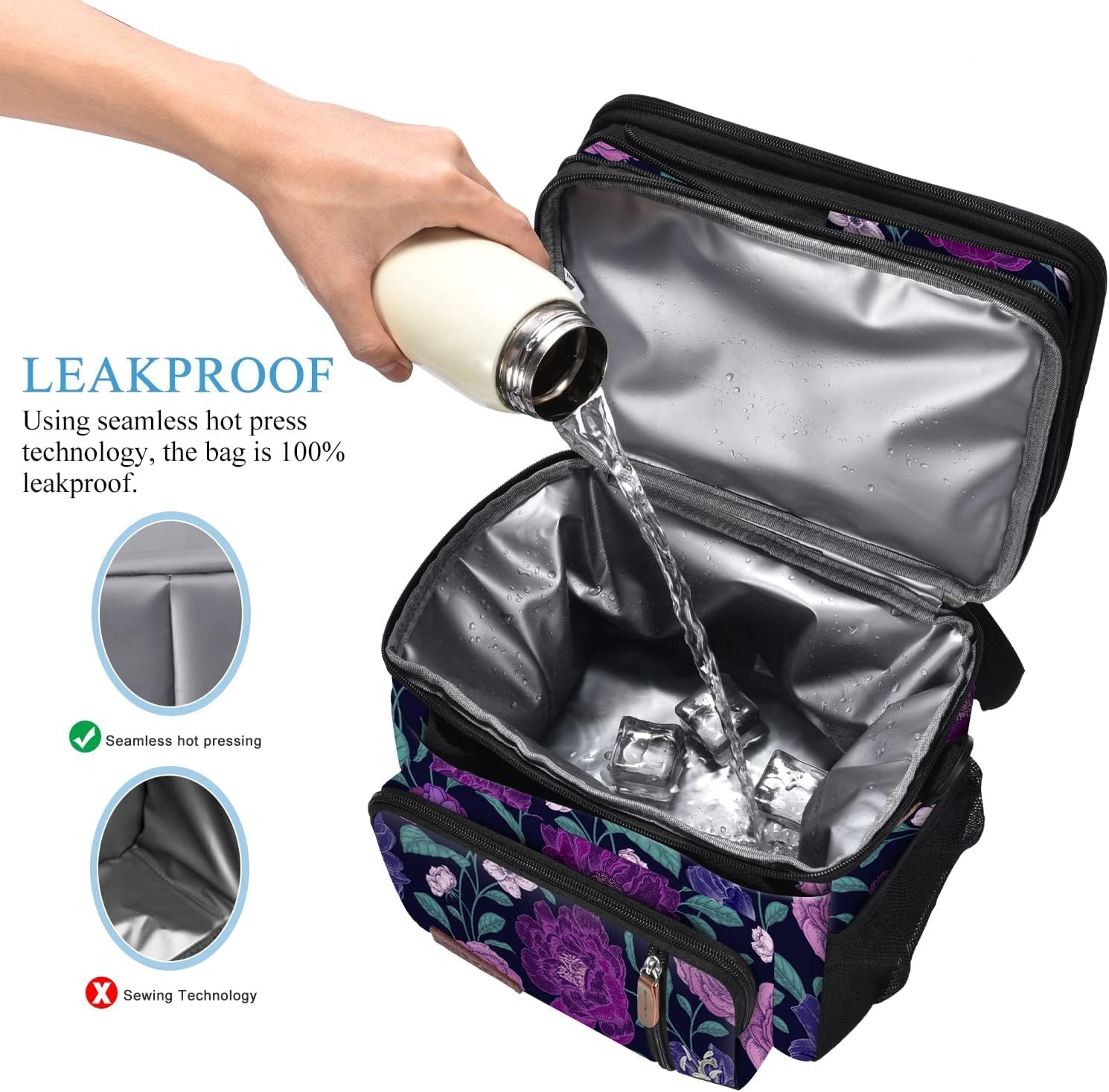 MIYCOO Lunch Bag for Women & Men, Expandable Double Deck Lunch Box, 15L