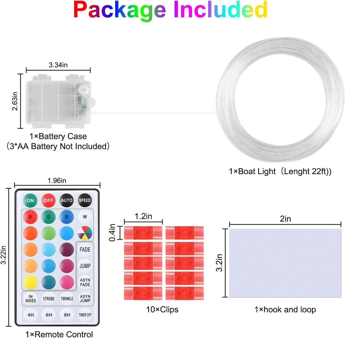 22 Ft Kayak Paddle Board Lights, Battery Operated Led Boat Interior Lights with Remote Control, 16 Light Colors & 7 Modes Waterproof Led Light for Boats Kayak Yacht Pontoon