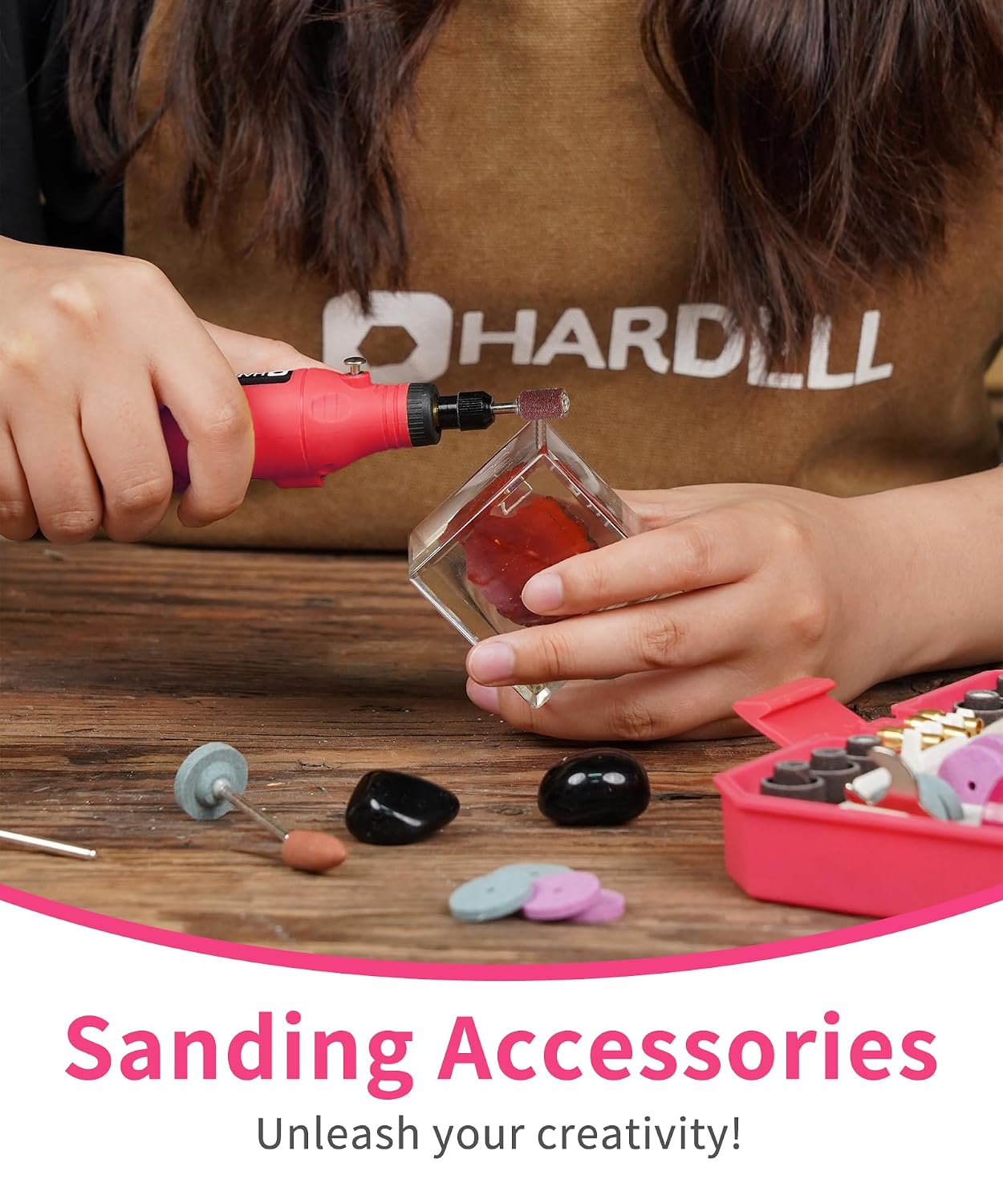 HARDELL Rotary Accessory Kit w/ 1/8" Shanks, Sanding & Carving Pink