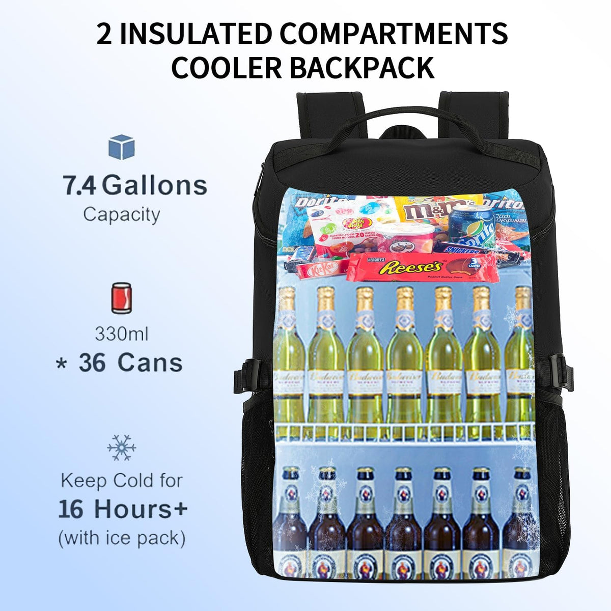 Kalesi Cooler Backpack 36 Cans Lightweight Insulated Backpack Cooler Leak-Proof Travel Camping Lunch Backpack Outdoor Cutlery Backpack for Men and Women
