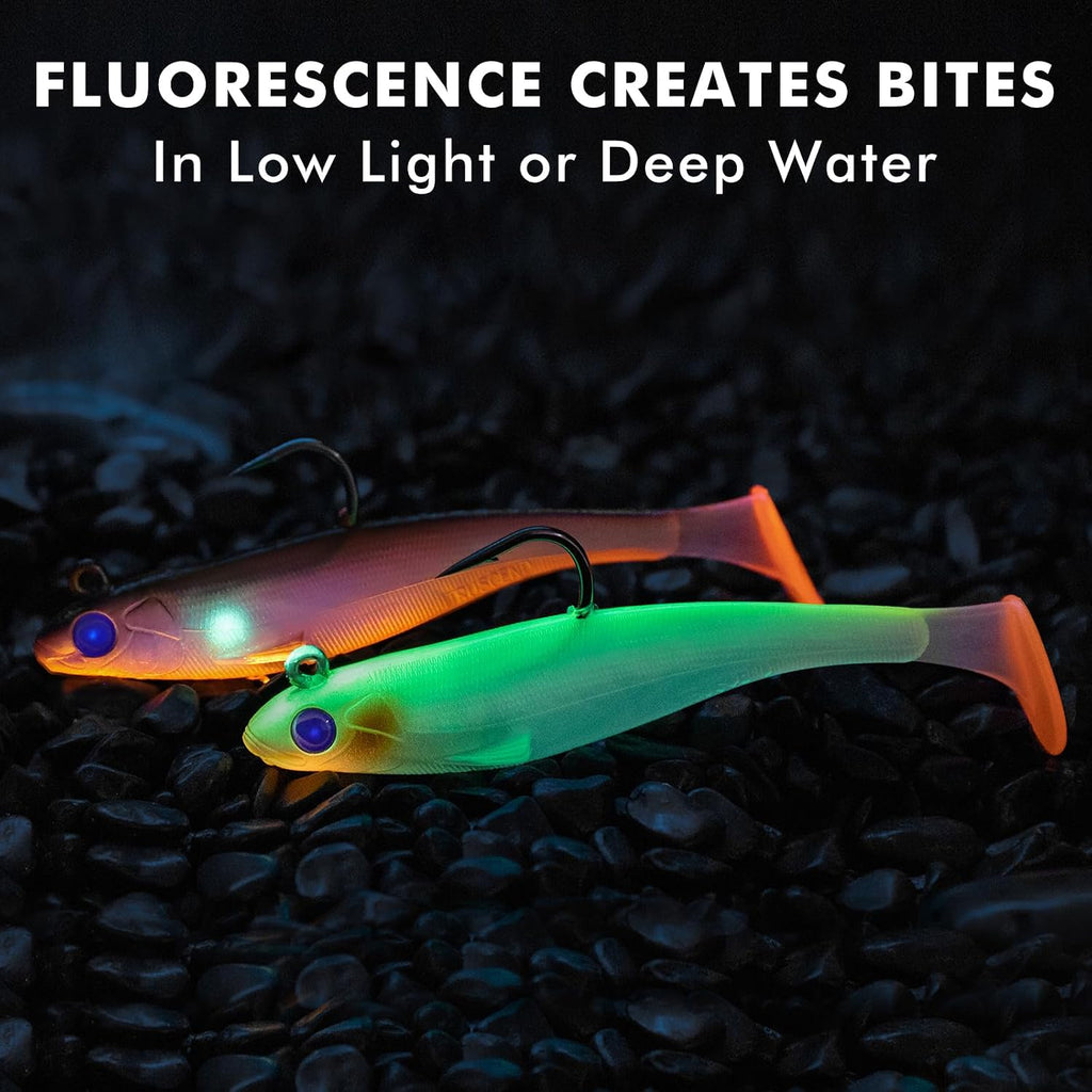 TRUSCEND Shadtale Easy Catch Soft Fishing Lures with BKK Hooks - Trembly Sinking and Vibrating Swim for More Bites, Pre-Rigged Swimbaits for Bass, Trout, Crappie, Walleye, Freshwater Saltwater Fishing