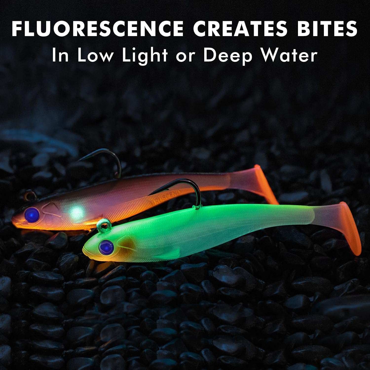 TRUSCEND Shadtale Easy Catch Soft Fishing Lures with BKK Hooks - Trembly Sinking and Vibrating Swim for More Bites, Pre-Rigged Swimbaits for Bass, Trout, Crappie, Walleye, Freshwater Saltwater Fishing