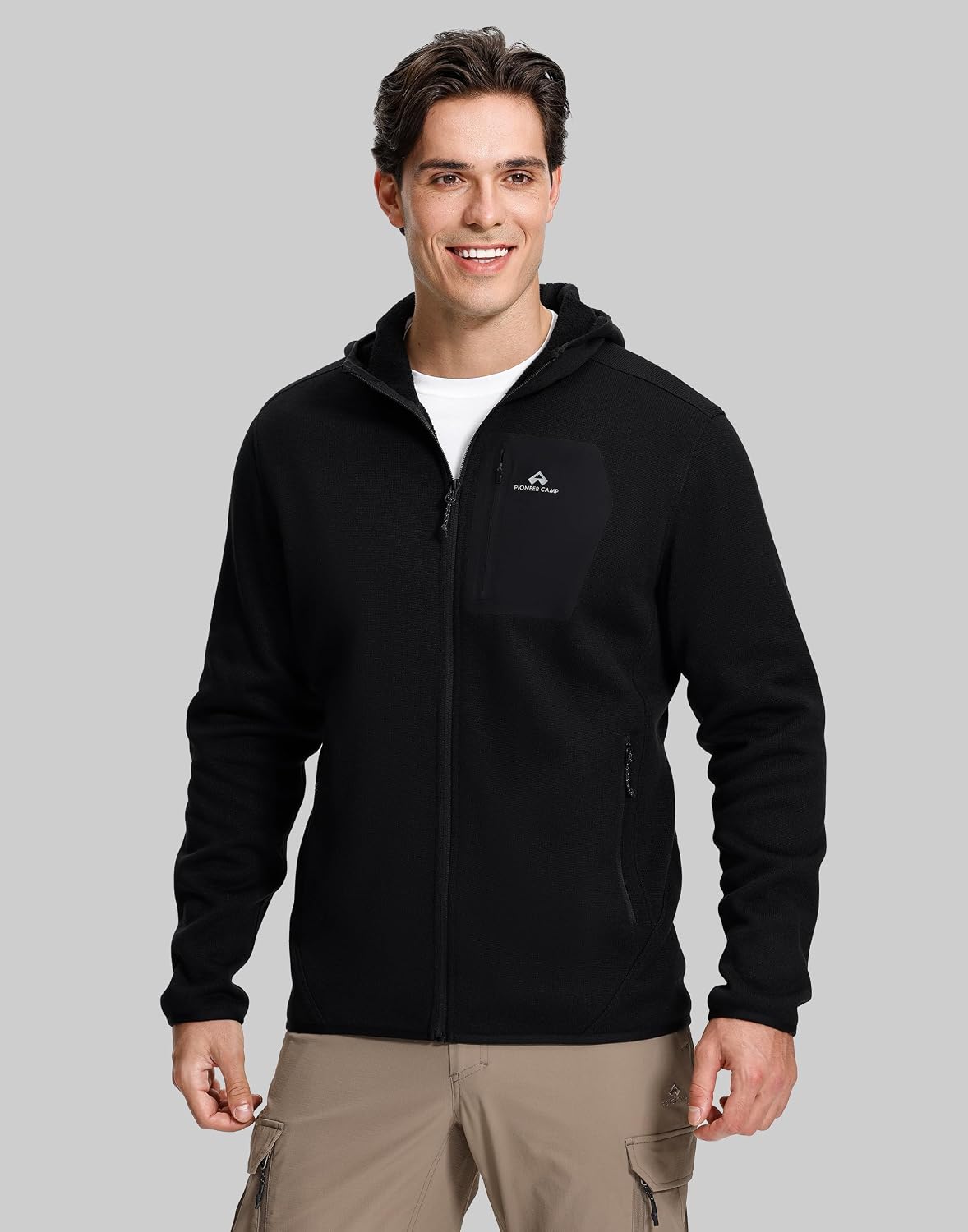 Pioneer Camp Men's Hooded Sweater Fleece Jacket Full Zip Hiking Mid Layer