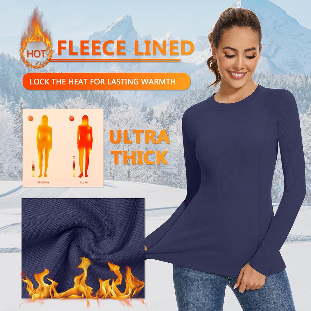 WOWENY Thermal Shirts for Women Fleece Long Sleeve Base Layer Top Winter