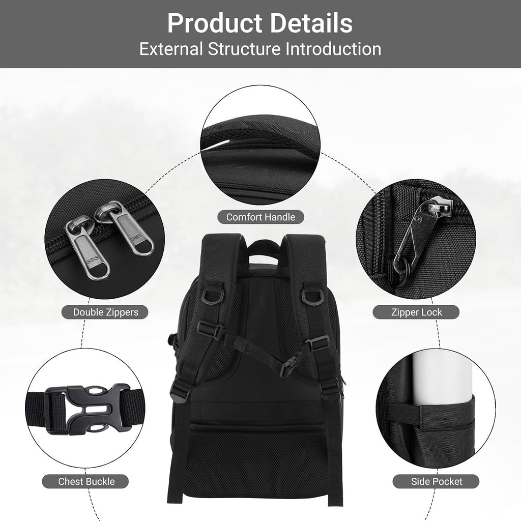 MOSISO Camera Backpack,Photography Camera Bag with Lens Pouch,Black