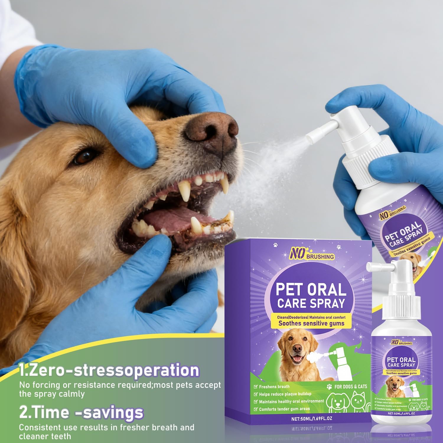Wanban Dental Spray for Dogs - Oral Spray Bad Breath, Relieve Gum Redness & Infections, Reduce Plaque & Tartar, No Brushing Required