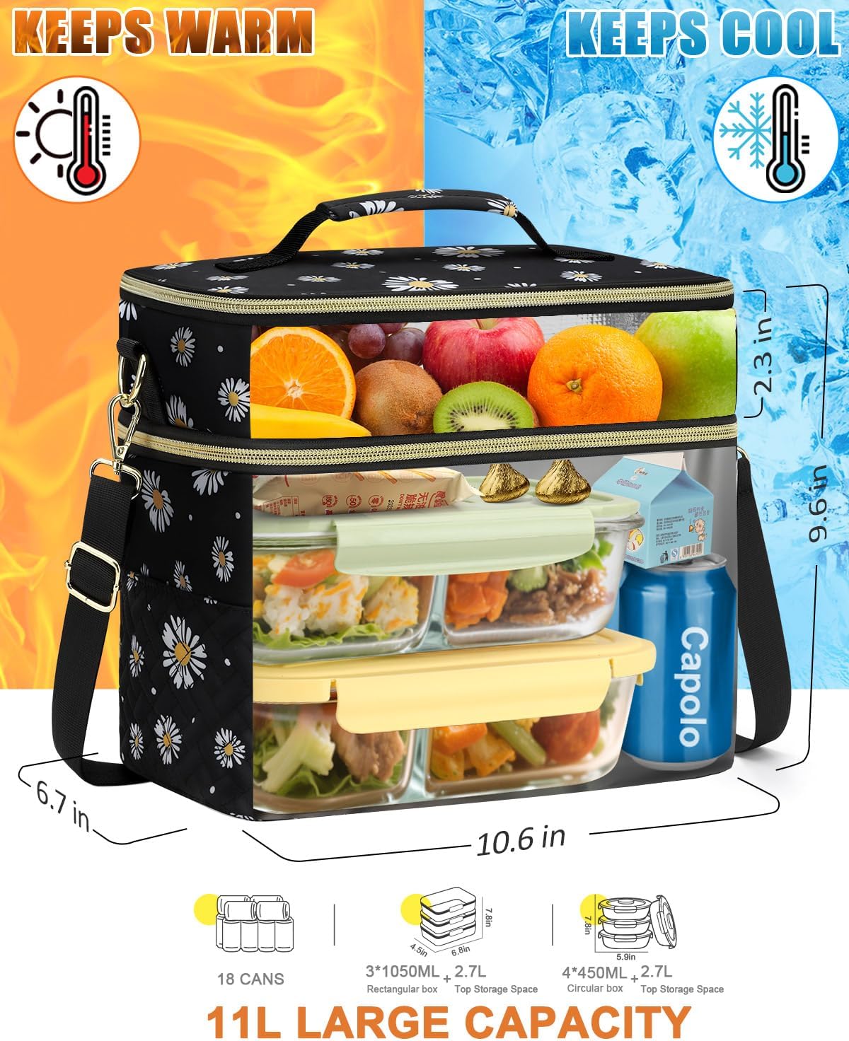 Capolo Lunch Bag for Women Men Insulated Lunch Tote Leakproof Lunchbox Bags