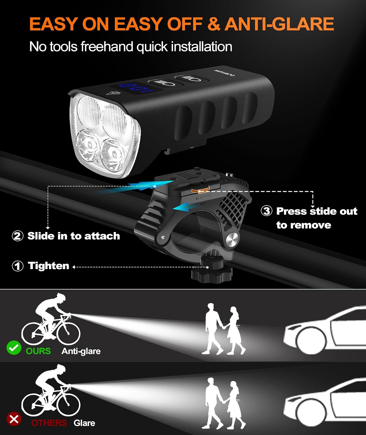Front Bike Light or Front Headlight & Back Taillight Set, 2000 Lumens Super Bright Road Mountain Ebike Lights, Rechargeable & 6400mAh Ultra-Long Battery Life, 13 Lighting Modes