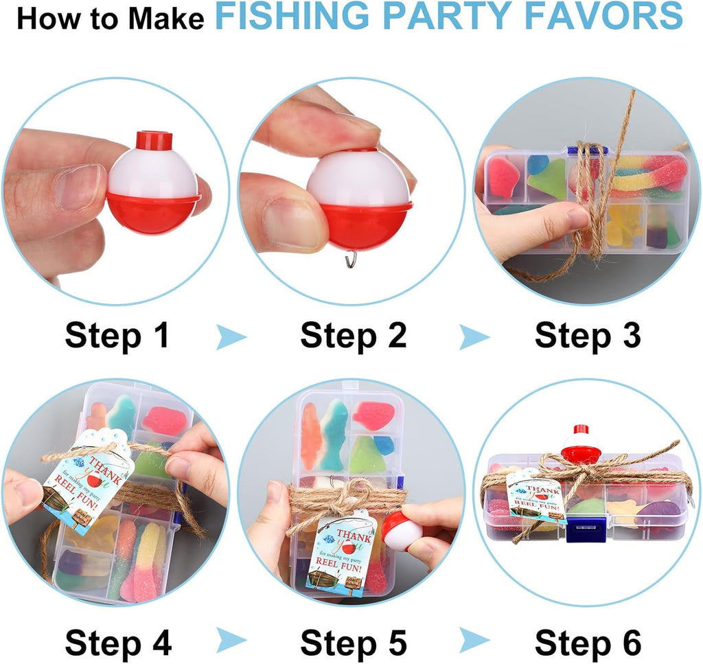 Wonderjune 24 Fishing Party Favors Tackle Boxes with Thank You Cards