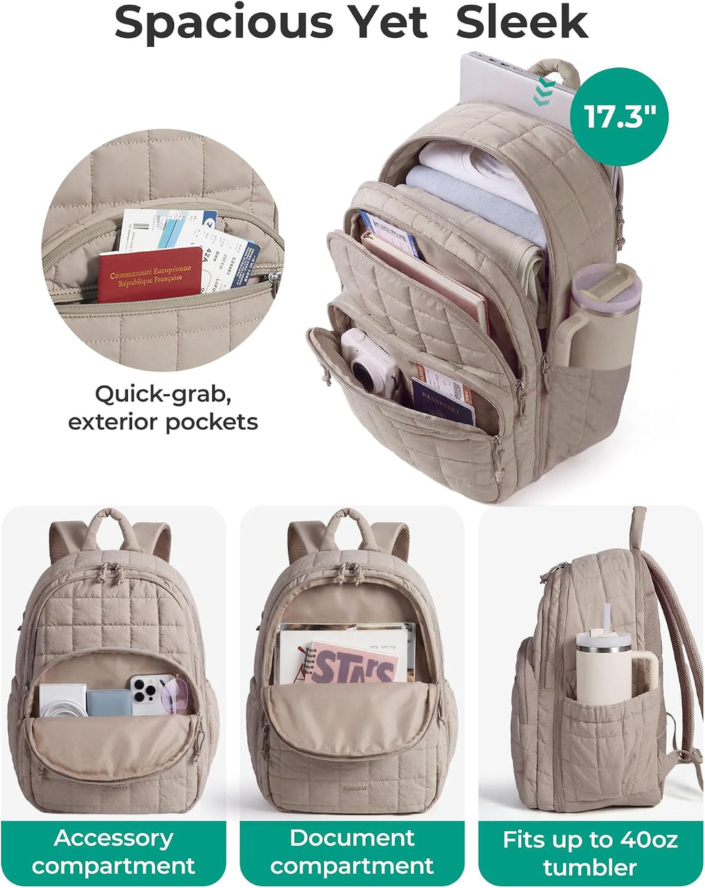 BAGSMART Travel Backpack for Women, 17.3" Carry on Backpack, Chocolate