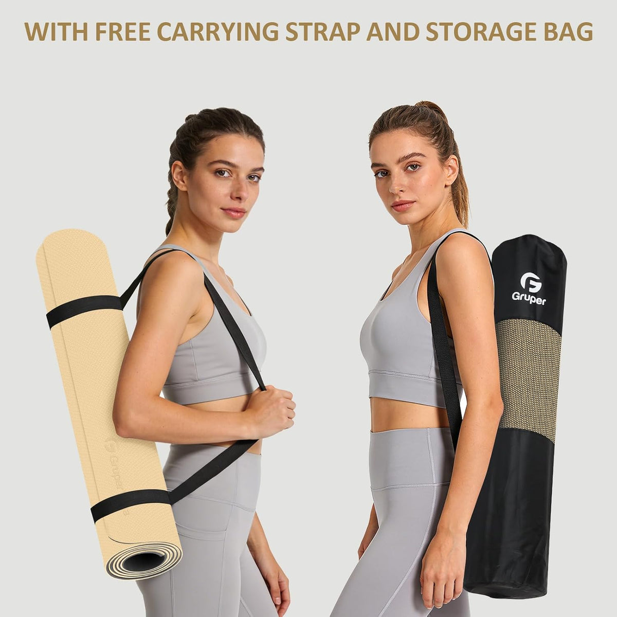 Gruper Yoga Mat Non Slip, Anti-Tear Workout Mat with Carrying Strap and Bag