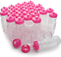 Rolling Sands Reusable Bulk Water Bottles 30 Pack - 24 Oz Sports Water Bottles, USA Made, BPA-Free, Wide Mouth for Easy Cleaning, Break Resistant - Translucent Clear Bottle/Pink Lid